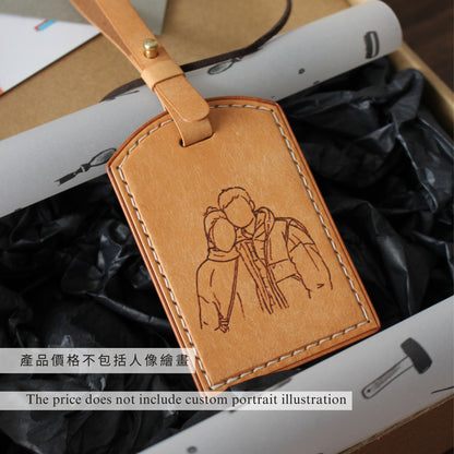 手工焦糖色皮革行李牌，精緻禮盒包裝，人像繪畫加購服務 - Hato Leather